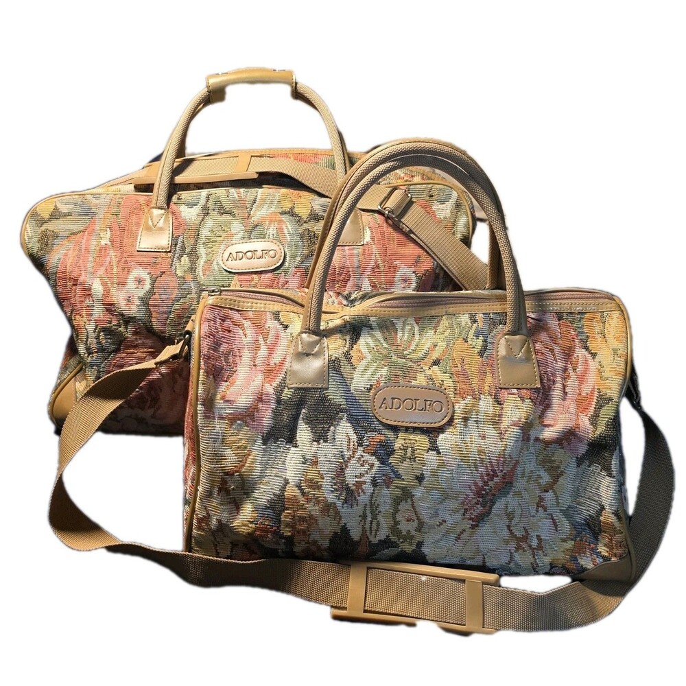 Adolfo VTG Floral Tapestry Travel Bag Duffel Tote Set Of 2